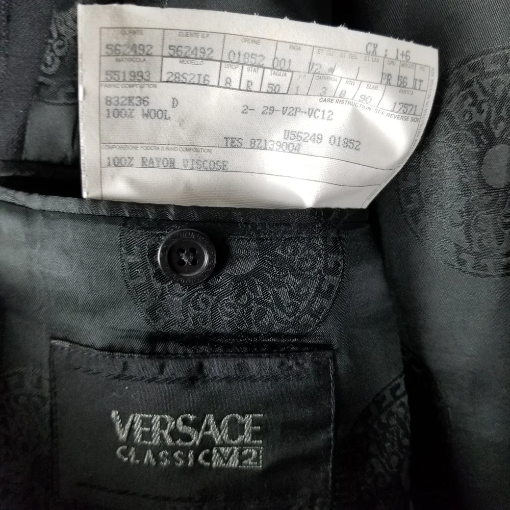 Versace Classic V2 Mens Wool Blazer Black EU 50 US 40 Textured Stripe Made Italy